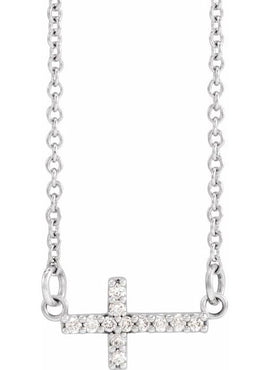 14K White Gold .07 CTW Natural Diamond Sideways Cross 16-18