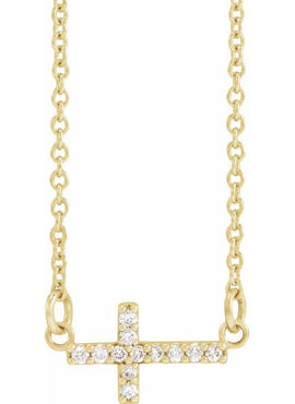 14K White Gold .07 CTW Natural Diamond Sideways Cross 16-18