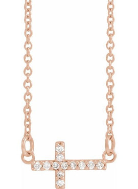 14K White Gold .07 CTW Natural Diamond Sideways Cross 16-18