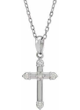 14K White Gold .07 CTW Natural Diamond Cross Pendant