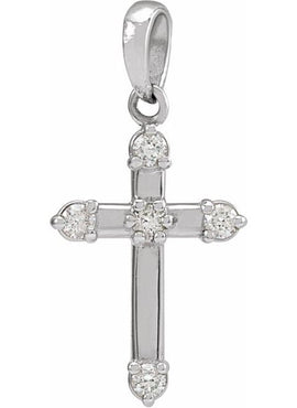 14K White Gold .07 CTW Natural Diamond Cross Pendant