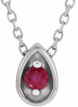 14K White Gold 2 mm Natural Ruby Teardrop Slide Pendant