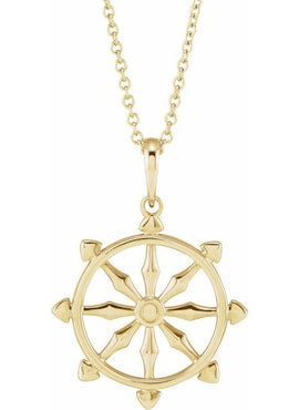 14K White Gold Dharmachakra Wheel Pendant