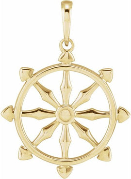 14K White Gold Dharmachakra Wheel Pendant