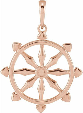 14K White Gold Dharmachakra Wheel Pendant