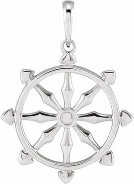 14K White Gold Dharmachakra Wheel Pendant