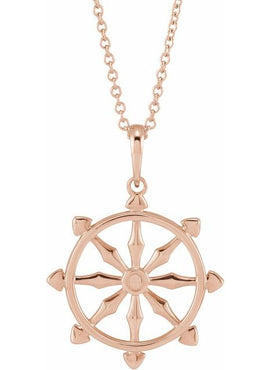 14K White Gold Dharmachakra Wheel Pendant