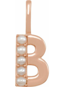 14K Yellow Gold Cultured White Freshwater Pearl Initial B Charm/Pendant