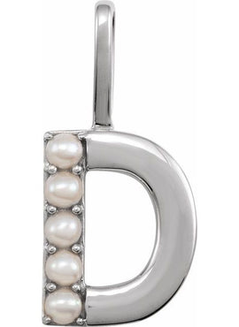 14K Yellow Gold Cultured White Freshwater Pearl Initial B Charm/Pendant