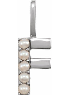14K Yellow Gold Cultured White Freshwater Pearl Initial B Charm/Pendant