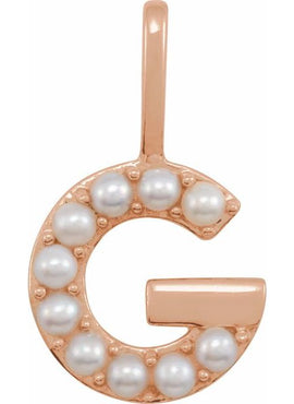 14K Yellow Gold Cultured White Freshwater Pearl Initial B Charm/Pendant
