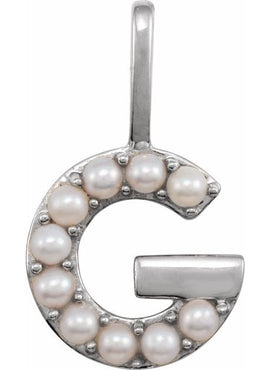14K Yellow Gold Cultured White Freshwater Pearl Initial B Charm/Pendant