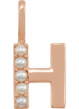 14K Yellow Gold Cultured White Freshwater Pearl Initial B Charm/Pendant