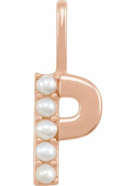 14K Yellow Gold Cultured White Freshwater Pearl Initial B Charm/Pendant