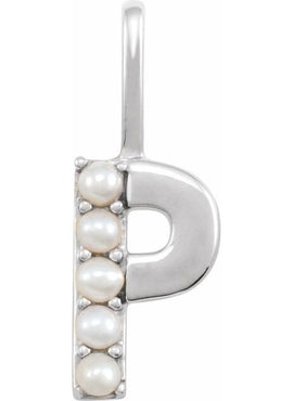 14K Yellow Gold Cultured White Freshwater Pearl Initial B Charm/Pendant