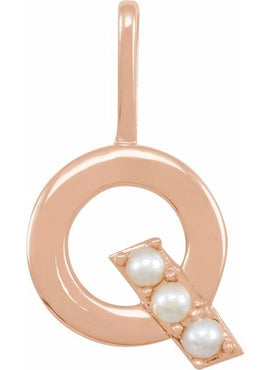 14K Yellow Gold Cultured White Freshwater Pearl Initial B Charm/Pendant
