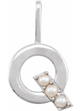 14K Yellow Gold Cultured White Freshwater Pearl Initial B Charm/Pendant