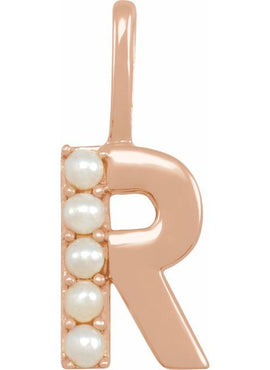 14K Yellow Gold Cultured White Freshwater Pearl Initial B Charm/Pendant
