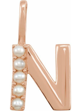 14K Yellow Gold Cultured White Freshwater Pearl Initial B Charm/Pendant