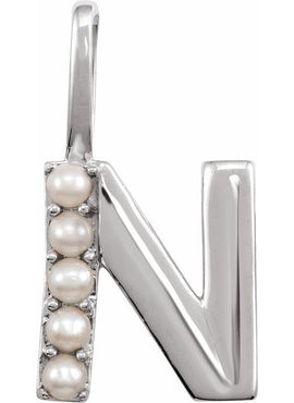 14K Yellow Gold Cultured White Freshwater Pearl Initial B Charm/Pendant
