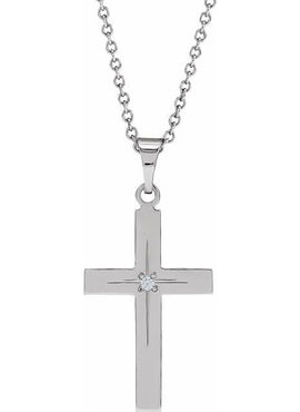 14K White Gold .0075 CT Natural Diamond Cross 18