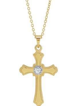 14K White Gold .03 CT Natural Diamond Cross 18