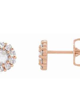 14K White Gold 1/4 CTW Rose-Cut Natural Diamond Halo-Style Earrings