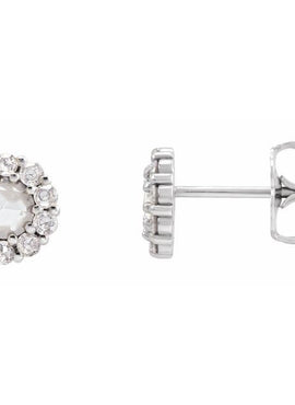 14K White Gold 1/4 CTW Rose-Cut Natural Diamond Halo-Style Earrings