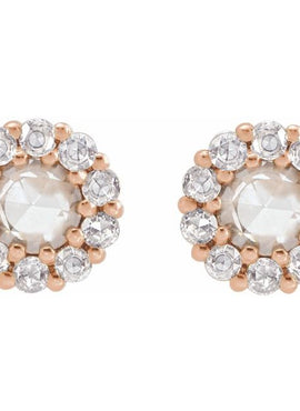 14K White Gold 1/4 CTW Rose-Cut Natural Diamond Halo-Style Earrings