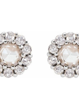 14K White Gold 1/4 CTW Rose-Cut Natural Diamond Halo-Style Earrings