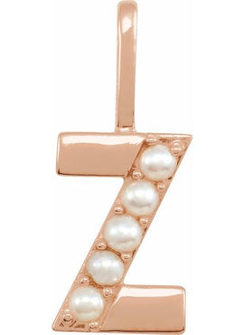 14K Yellow Gold Cultured White Freshwater Pearl Initial B Charm/Pendant