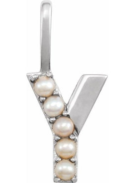 14K Yellow Gold Cultured White Freshwater Pearl Initial B Charm/Pendant