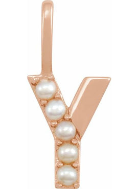 14K Yellow Gold Cultured White Freshwater Pearl Initial B Charm/Pendant