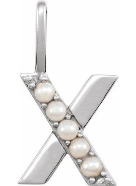 14K Yellow Gold Cultured White Freshwater Pearl Initial B Charm/Pendant