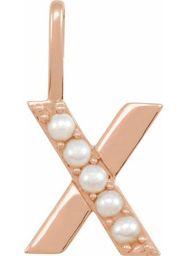 14K Yellow Gold Cultured White Freshwater Pearl Initial B Charm/Pendant