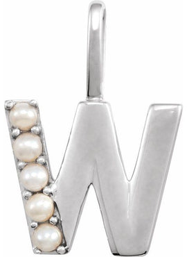 14K Yellow Gold Cultured White Freshwater Pearl Initial B Charm/Pendant