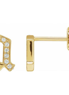 14K Yellow Gold .03 CTW Natural Diamond Gothic Initial A Earring