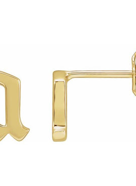 14K Yellow Gold Gothic Initial A Earring