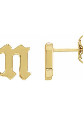 14K Yellow Gold Gothic Initial A Earring