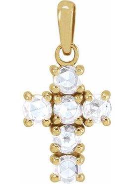 14K White Gold 1/8 CTW Rose-Cut Natural Diamond Cross Pendant