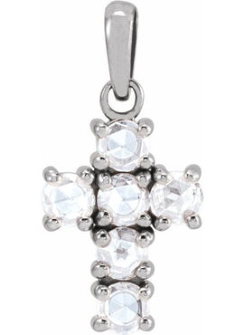14K White Gold 1/8 CTW Rose-Cut Natural Diamond Cross Pendant