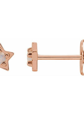 14K White Gold Natural White Opal Petite Star Earrings
