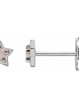 14K White Gold Natural White Opal Petite Star Earrings