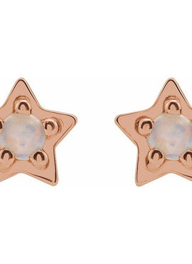 14K White Gold Natural White Opal Petite Star Earrings