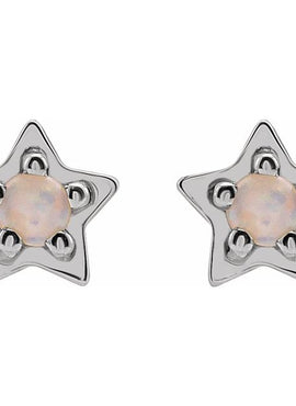 14K White Gold Natural White Opal Petite Star Earrings