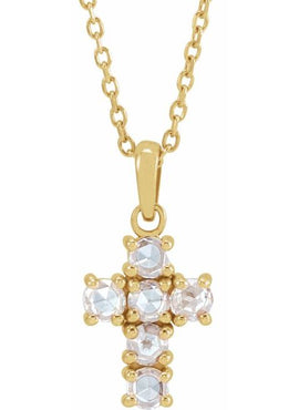 14K White Gold 1/8 CTW Rose-Cut Natural Diamond Cross Pendant