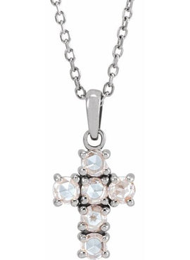 14K White Gold 1/8 CTW Rose-Cut Natural Diamond Cross Pendant