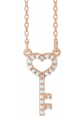 14K Rose Gold .08 CTW Natural Diamond Heart Key 16 1/2