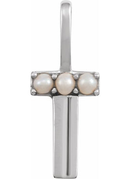 14K Yellow Gold Cultured White Freshwater Pearl Initial B Charm/Pendant