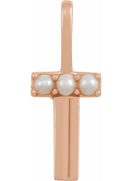 14K Yellow Gold Cultured White Freshwater Pearl Initial B Charm/Pendant